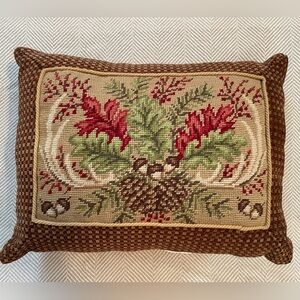 New Autumn Leaves & Deer Antlers Needlepoint Pillow